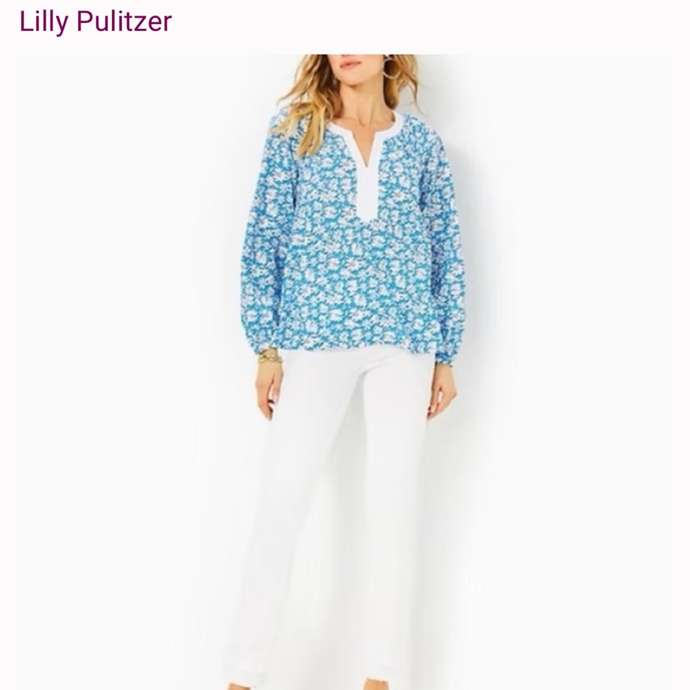 Lilly Pulitzer Camryn lunar blue palm beach petals tunic size XL worn once